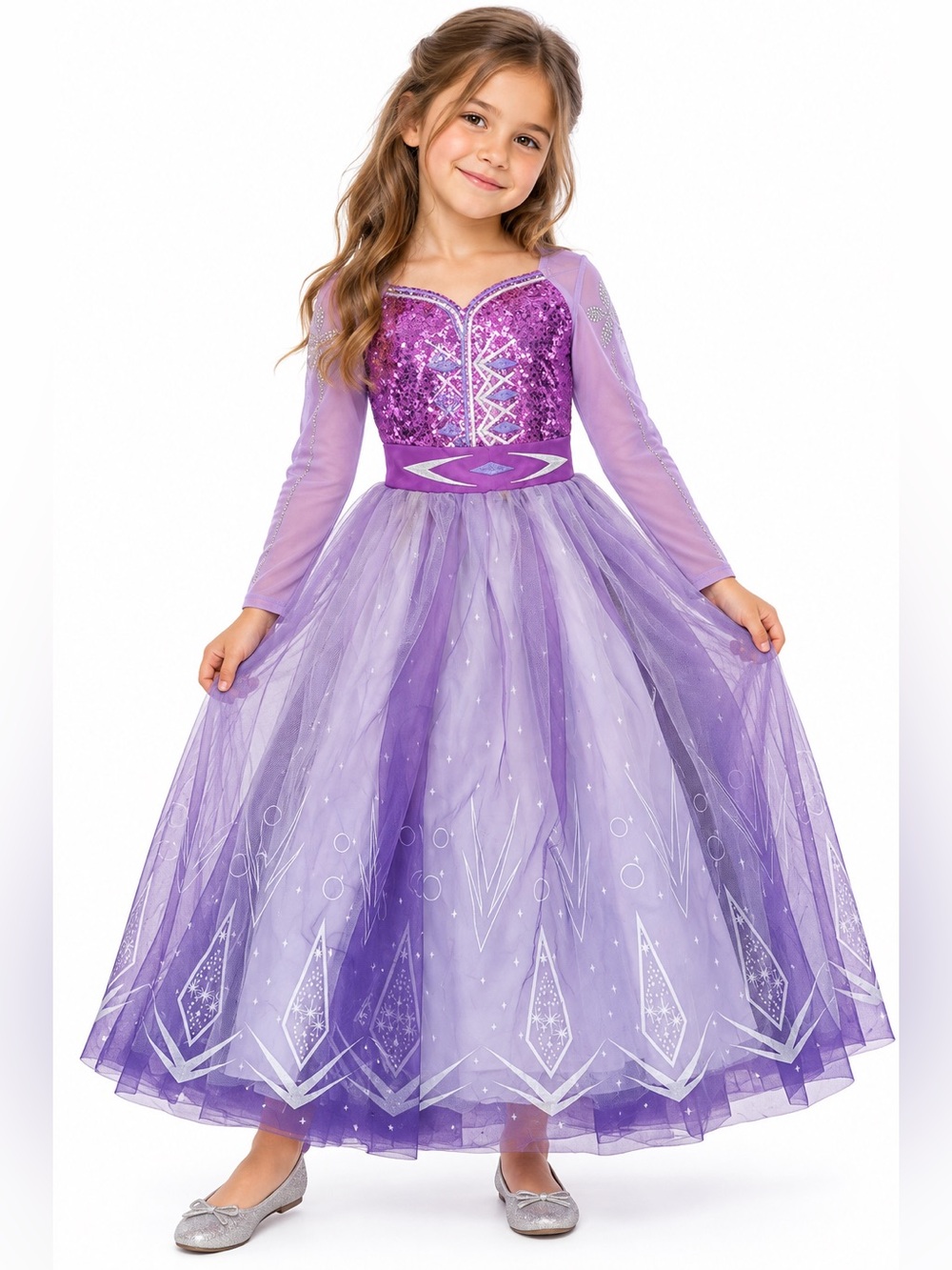 Elsa Purple Sequin Tulle Princess Kids Costume Dress size 5-6 T